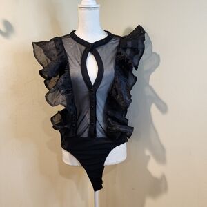 Touch Me Black Sheer Ruffle Sleeveless Bodysuit 2X
